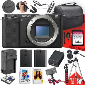 Sony ZV-E10 Mirrorless Camera (Body Only) + 64 GB Memory + Extra Battery + Spider Tripod + Case + Tripod + Card Reader + Battery Charger + More (22pc Bundle)