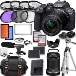 Canon EOS R10 Mirrorless Camera RF-S 18-150mm is STM Lens + Accessories Included: 2X 64GB Memory Cards, LED Video Light, Microphone, Extra Battery, Case, Tripod & More (Renewed)