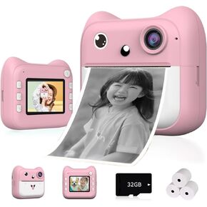 Instant Print Camera for Kids, Kids Camera Instant Print Children's Day and Birthday Fun Gift, 1080P Selfie Digital Camera with Print Paper & 32G Card for 3 4 5 6 7 8 Years Old Boys and Girls (Pink)