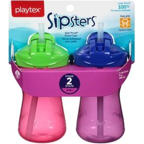 Playtex Baby Sipsters Stage 2 Straw Cups, Green/Pink, Blue/Lavender, 9 Oz, 2 Count - Spill-Proof and Leak-Proof