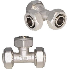 2pcs 3/4 '' Tee Air Line Tittings ، لنظام الهواء السريع 3/4 '' خرطوم الهواء ، تجهيزات أنابيب الهواء لنظام خط الهواء المضغوط للمتجر ، مطلي النحاس النحاسي ، ضغط عمل 200psi.