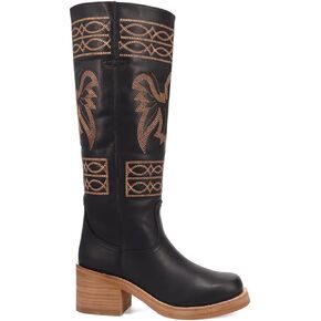 Dingo Womens Avalon مطرزة على جائزة أخمص القدمين مستديرة على الأحذية غير الرسمية على الركبة منتصف الكعب 2-3 " - أسود