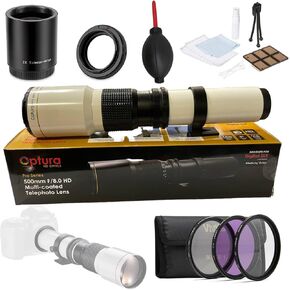 OPTURA HD White 500mm/1000mm f/8 Manual Telephoto Lens for Nikon D3100 D3200 D7500 D7200 D7000 D7100 D750 D90 D850 Camera Lenses