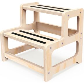 Toddler Step Stool, 2-Step Wooden Stool for Kids with Handles - Non-Slip Potty Training Seat for Bathroom Sink, Kitchen & Bedroom, Adjustable Height Child Step Stool for Ages 2+ (Natural Wood)