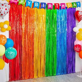 KAWKALSH Rainbow Foil Fringe Curtains, 2 Pack Rainbow Party Decorations Metallic Streamers, 3.3x6.6ft, Party Photo Booth Backdrop for Birthday Wedding Engagement Bridal Shower
