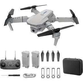 E88 Drone With Dual Camera, Mobile App Control, Indoor Flying Toy RC Plane With Video Function - Ideal Gift For Beginners, Christmas Halloween Thanksgiving Birthday Gift (Gray+Dual Batteries)