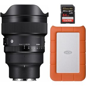 SIGMA 14mm F1.4 DG DN Art Sony E Mount High Speed AF Wide-Angle Lens & Hard Drive Bundle (3 Items)