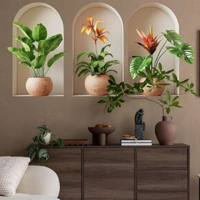 3D Potted Plants Wall Stickers，Green Plants Wall Decals，Peel and Stick 3D Magic Art Sticker，for Living Room Bedroom Aisle Entrance Sofa Backdrop Yoga Room Home Decor