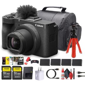 Canon PowerShot V1 4K Vlogging Camera (6390C001) | 1-Inch Sensor | Flip Screen | Face Tracking AF | Compact 4K Content Creation + 2 x 64GB Card + Photography Software + 3 x LP-E17 + More (Renewed)