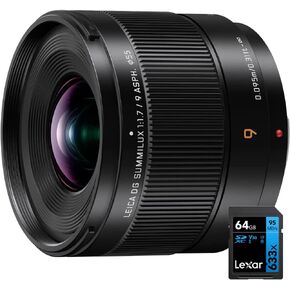 Panasonic H-X09 Leica DG Summilux 9mm f/1.7 ASPH Lens Bundle with Lexar Professional 633x 64GB UHS-1 Class 10 SDXC Memory Card