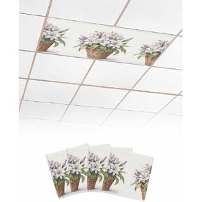 2 Pack Fluorescent Light Cover for Ceiling Lights, Botanical Garden Florals Magnetic Classroom Light Filters 4x2 Feet, Spring Summer Flowers Decorative Ceiling Shade Panel for Office