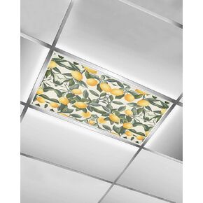 2 Pack Fluorescent Light Cover for Ceiling Lights, Summer Lemon Magnetic Classroom Light Filters 4x2 Feet, Watercolor Yellow Green Leaves Fruit Decorative Ceiling Shade Panel for Office