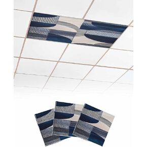 1 Pack Fluorescent Light Cover for Ceiling Lights, Boho Navy Blue Magnetic Classroom Light Filters 4x2 Feet, Modern Geometric Abstract Art Decorative Ceiling Shade Panel for Office