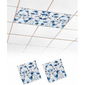 1 Pack Fluorescent Light Cover for Ceiling Lights, Blue Floral Spring Magnetic Classroom Light Filters 4x2 Feet, Vintage Botanical Blossom Flower Decorative Ceiling Shade Panel for Office