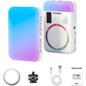 YELANGU MAG5 RGB Video Light Double-Sided Photography Light 2500K-9000K Dimmable Magnetic Wireless Phone Charging with Cold Shoe,4000mAh Battery as Power Bank for Mobile Phone Shooting and Selfies