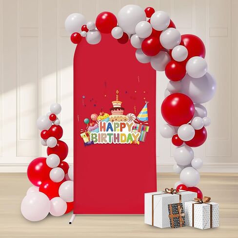 Arch Stand, 5.91FT Metal Arch Backdrop Stand Background Decoration Stands Balloon Background Bracket Arch Frame Kit w/Cloth Cover for Birthday Parties, Weddings, Opening Ceremonies (Gold+Red) in Saudi Arabia