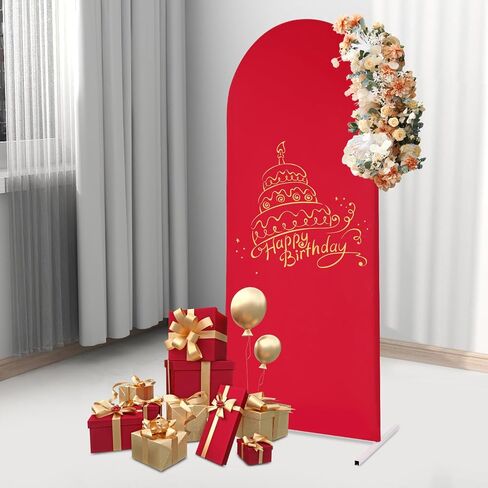 Arch Stand, 5.91FT Metal Arch Backdrop Stand Background Decoration Stands Balloon Background Bracket Arch Frame Kit w/Cloth Cover for Birthday Parties, Weddings, Opening Ceremonies (Gold+Red) in Saudi Arabia