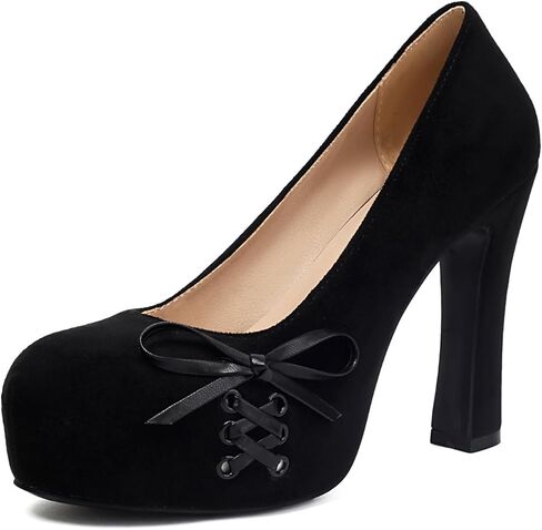 Elerhythm Women's Mary Jane Closed Toe Elegantes Gothic Punk Pumps Sweet Bow Platform High Heels Shoes in Kuwait