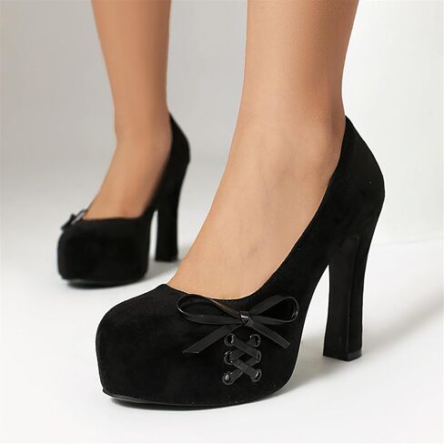 Elerhythm Women's Mary Jane Closed Toe Elegantes Gothic Punk Pumps Sweet Bow Platform High Heels Shoes in Kuwait