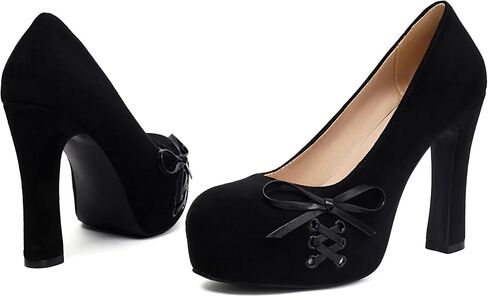 Elerhythm Women's Mary Jane Closed Toe Elegantes Gothic Punk Pumps Sweet Bow Platform High Heels Shoes in Kuwait
