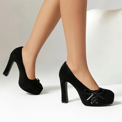 Elerhythm Women's Mary Jane Closed Toe Elegantes Gothic Punk Pumps Sweet Bow Platform High Heels Shoes in Kuwait