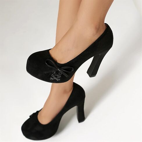 Elerhythm Women's Mary Jane Closed Toe Elegantes Gothic Punk Pumps Sweet Bow Platform High Heels Shoes in Kuwait