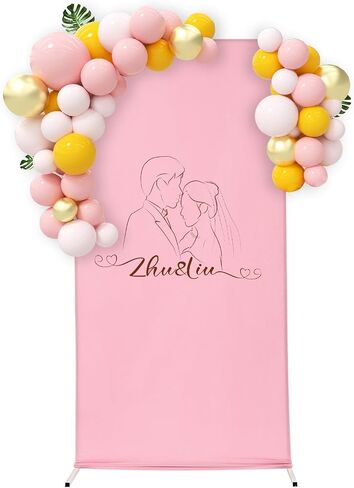 6.6FT x 3.3FT Wedding White Backdrop Stand w/Cover, Metal Balloon Arch Stand and Cover Set for Parties Wedding Ceremony Birthday Banquet Background Decoration (Pink) in Kuwait