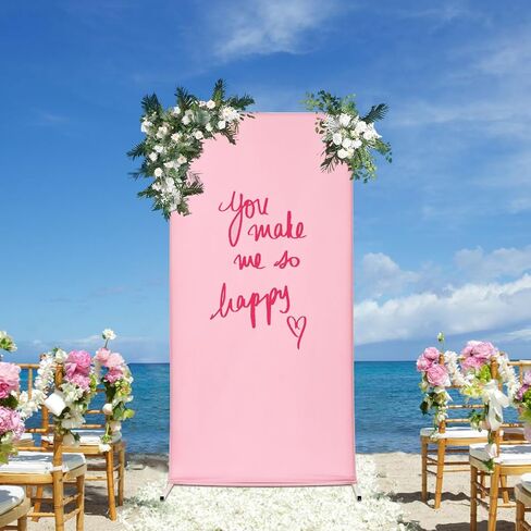 6.6FT x 3.3FT Wedding White Backdrop Stand w/Cover, Metal Balloon Arch Stand and Cover Set for Parties Wedding Ceremony Birthday Banquet Background Decoration (Pink) in Kuwait
