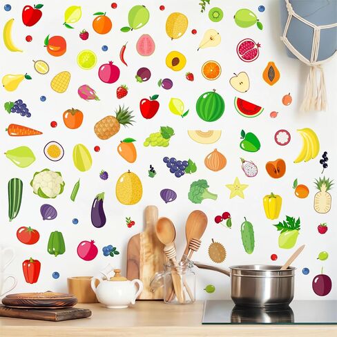 Cartoon Fruit Wall Decals Colorful Cute Fruit Wall Stickers Summer Fruits Decals Peel and Stick Removable Vegetable Fruits Stickers Fruit Wall Decor for Kitchen Nursery Kids Room in Kuwait