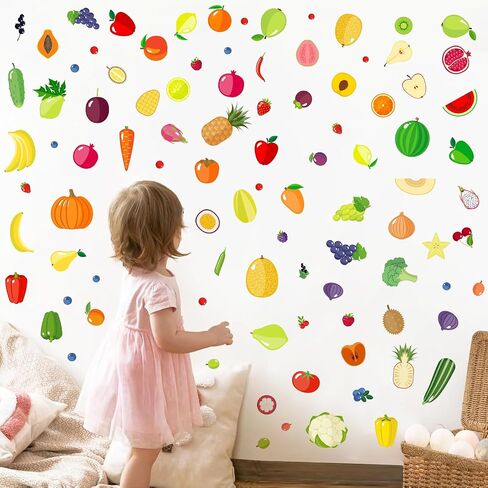 Cartoon Fruit Wall Decals Colorful Cute Fruit Wall Stickers Summer Fruits Decals Peel and Stick Removable Vegetable Fruits Stickers Fruit Wall Decor for Kitchen Nursery Kids Room in Kuwait