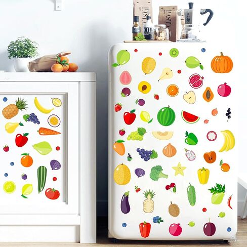 Cartoon Fruit Wall Decals Colorful Cute Fruit Wall Stickers Summer Fruits Decals Peel and Stick Removable Vegetable Fruits Stickers Fruit Wall Decor for Kitchen Nursery Kids Room in Kuwait