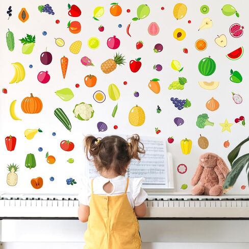 Cartoon Fruit Wall Decals Colorful Cute Fruit Wall Stickers Summer Fruits Decals Peel and Stick Removable Vegetable Fruits Stickers Fruit Wall Decor for Kitchen Nursery Kids Room in Kuwait