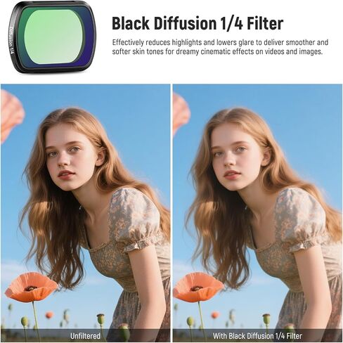 NEEWER ND8/PL ND32/PL ND64/PL CPL Black Diffusion 1/4 Filter for Mist Cinematic Effect 0.75x Wide Angle, 2X Macro Lens, Compatible with DJI Osmo Pocket 3 / Pocket 4 / Xtra Muse, FL-B16 in Kuwait
