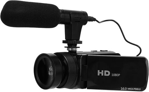 Yunseity Video Camera Camcorder, 16MP 1080P Digital Camera for Photography, 180° Flip Screen, 16X Digital Zoom, Vlogging Camera with External Microphone, 0.45X Wide Angle Lens (US Plug) in Saudi Arabia