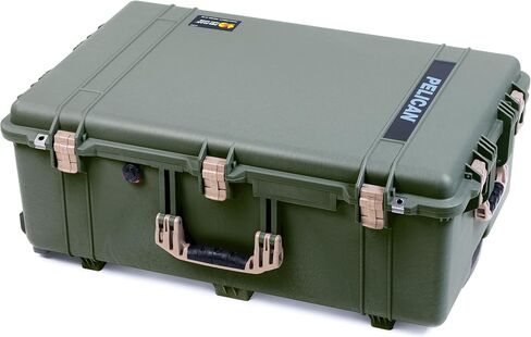 ColorCase Pelican 1650 Case OD Green - Large Sized Rolling Waterproof Case with Pick & Pluck Foam & Convoluted Lid Foam - Orange Handles & Latches in Saudi Arabia