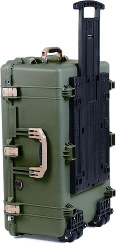 Colorcase Pelican 1650 Case OD Green - علبة مقاومة للماء كبيرة الحجم مع رغوة الرغوة والغطاء الملتوية - مقابض ومزالج برتقالية in Kuwait