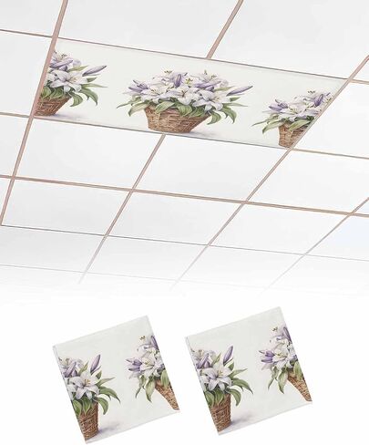 2 Pack Fluorescent Light Cover for Ceiling Lights, Botanical Garden Florals Magnetic Classroom Light Filters 4x2 Feet, Spring Summer Flowers Decorative Ceiling Shade Panel for Office in Saudi Arabia