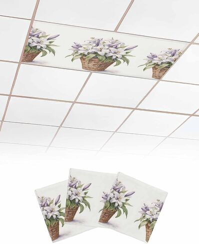 2 Pack Fluorescent Light Cover for Ceiling Lights, Botanical Garden Florals Magnetic Classroom Light Filters 4x2 Feet, Spring Summer Flowers Decorative Ceiling Shade Panel for Office in Saudi Arabia