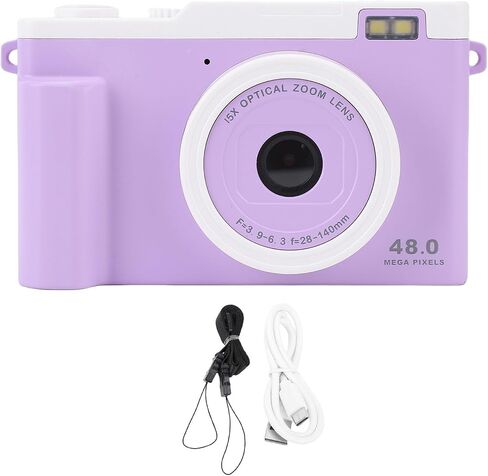 Bewinner 1080P Digital Camera for Photography, WiFi 48MP Vlogging Camera with LED Flash, 15x Digital Zoom Autofocus Compact Travel Cameras for Beginner (Purple) in Saudi Arabia