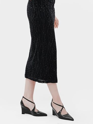 Women's Sexy Wedge Heels Pointed Close Toed Patent Leather Pumps Cross Strappy Wedges Pointy Pump Ankle Strap Buckle Comfortable Wedding Dressy Shoes in Saudi Arabia