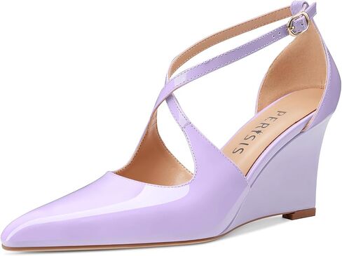 Women's Sexy Wedge Heels Pointed Close Toed Patent Leather Pumps Cross Strappy Wedges Pointy Pump Ankle Strap Buckle Comfortable Wedding Dressy Shoes in Saudi Arabia