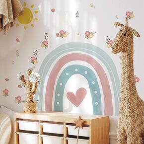 Large Watercolor Boho Smile Sun Wall Decals Peel and Stick, PVC Sunrise Wall Stickers, Yellow Sunshine Wall Art Decor for Kids Room Playroom Nursery Bedroom