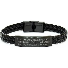 Developer Dad Braided Leather Bracelet, Funny Gift for Developer, Christmas Unique Gifts from Men to Friends or Family, I Am A Developer Dad. Just Like A Normal Dad Except Much Cooler.