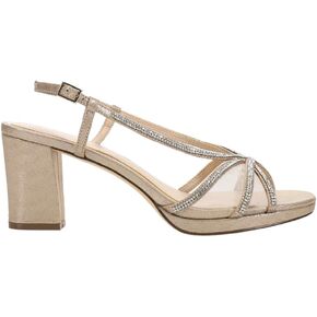 NINA Womens Bonney Rhinestone Slingback Block Dress Sandals Mid Heel 2-3" - Beige