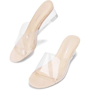 Cape Robbin Uchee Clear Chunky Block Low Wedge Heels for Women Transparent Open Toe Shoes Heels for Women