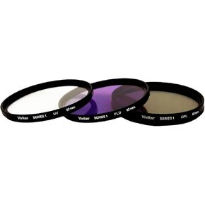 Vivitar 62mm 3-Piece Polarizing/UV/F-DL Filter Kit, MetalRim, Blister Pack