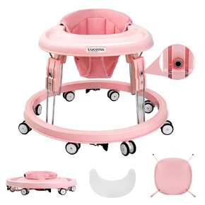 Baby Walker with Wheels, One-Touch Folding Baby Walkers, 7-Speed Height Adjustment with Large Dinner Plate, Anti-Roll 8-Wheel with Brake for 6-18 Months Baby (Green)