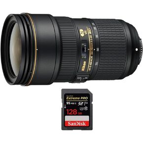 Nikon 24-70mm f/2.8E ED VR AF-S NIKKOR Zoom Lens for Nikon Digital SLR Cameras (20052) with Sandisk Extreme PRO SDXC 128GB UHS-1 Memory Card