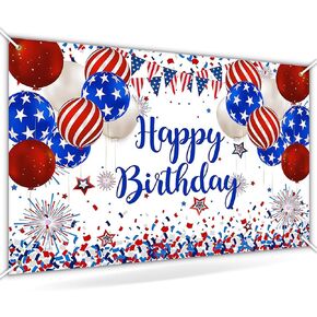 Avezano 4th of July Decorations, Red White Blue Birthday Backdrop for Independence Day Memorial Day Patriotic Party USA Veterans Banner Photo Booth Photoshoot Decor 70.8 x 43.3 Inch