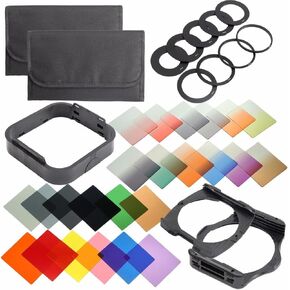 Camera Lens Filters Kit: Complete 24 Piece Square Color Filters Set +9pcs Adapter Rings +Wide Angle Holder +Filter Holder +Square Lens Hood +Cases for DSLR Cameras for Cokin P Series
